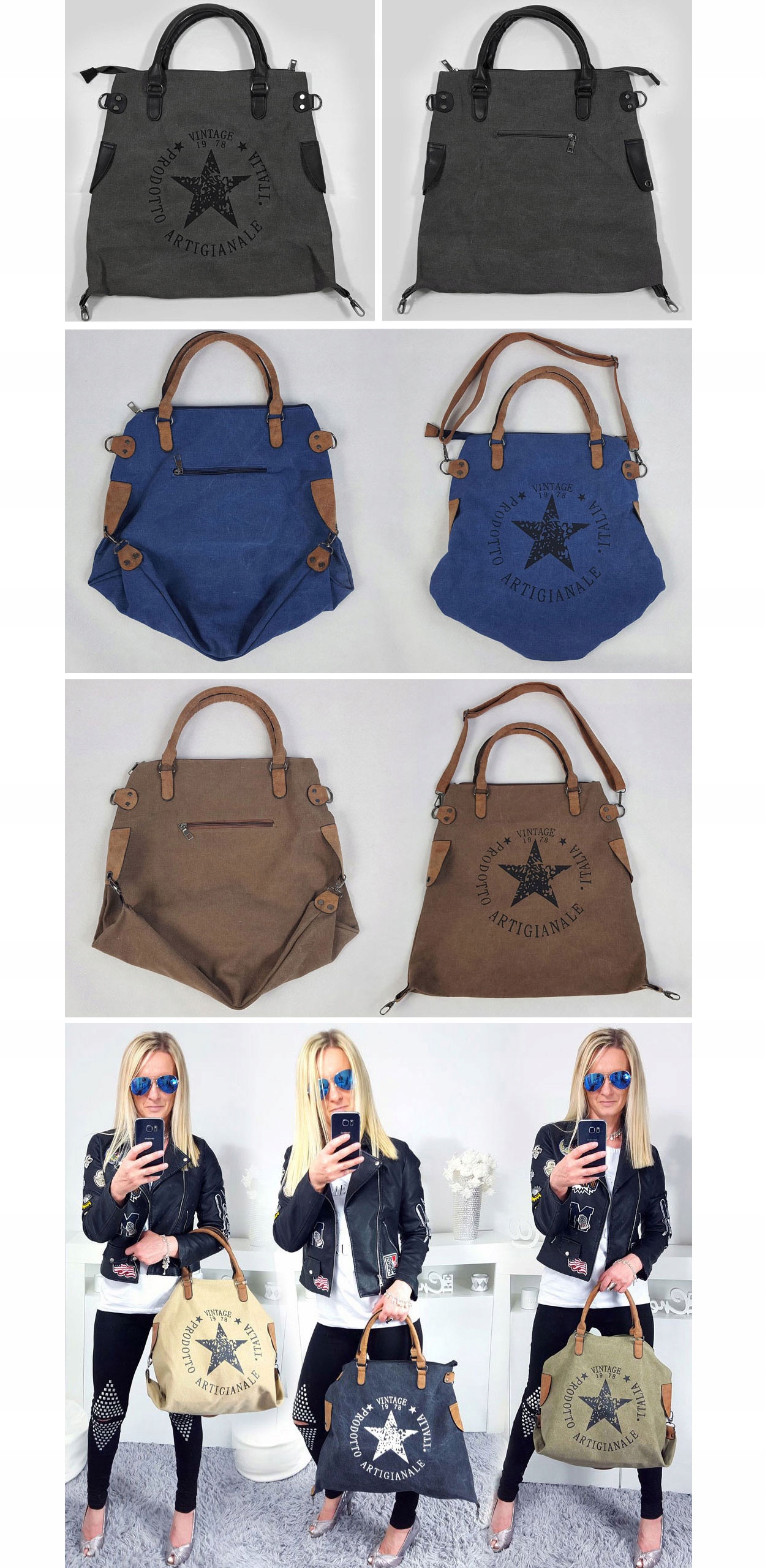 TOREBKA GWIAZDA VINTAGE WOREK SHOPPER BAG TORBA XL Wzór dominujący print (nadruk)