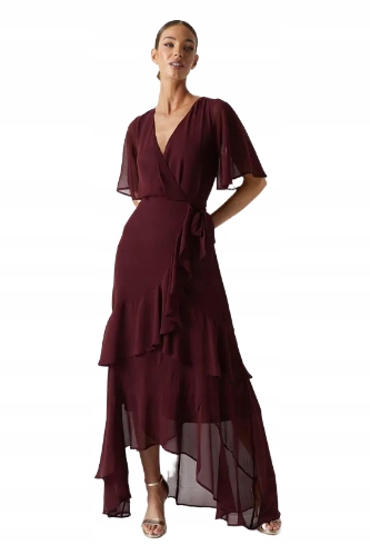 Coast Bordó Šaty Sukně S Volánem A Zavazováním 40 Hkg