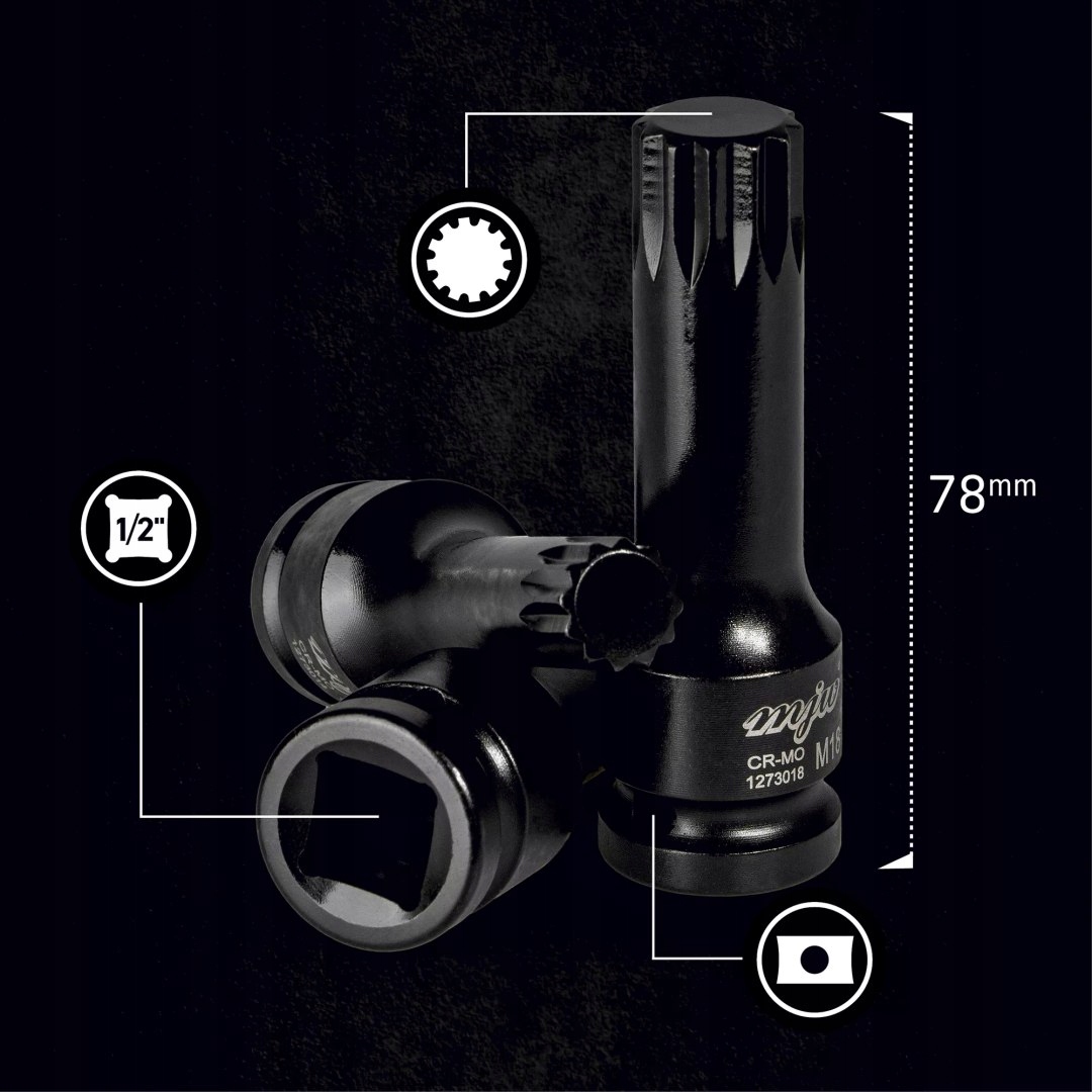 ZESTAW NASADEK TRZPIENIOWYCH UDAROWYCH 1/2" SPLINE NA SZYNIE DŁUGICH