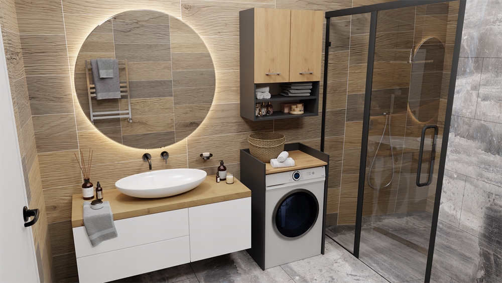 SZAFKA NA PRALKĘ KOMODA 64/50CM ANTRACYT DĄB ARTISAN REGAŁ SŁUPEK PRALKA Kolor frontów dąb artisan