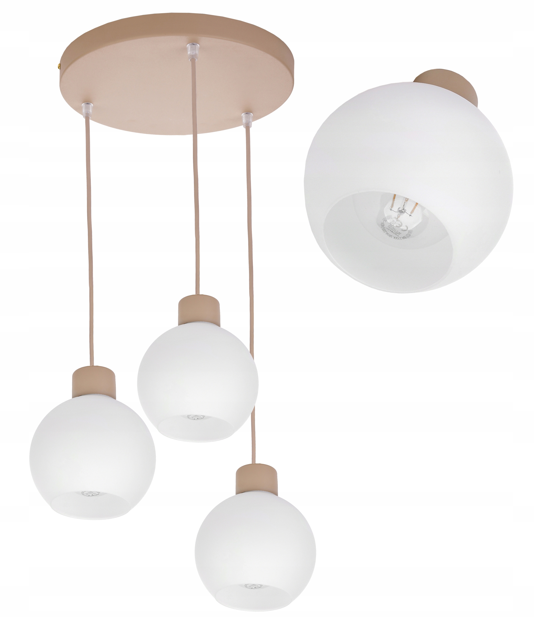 Stropní závěsná lampa lustr E27 Kašmír béžová ecru stínidlo Kula bílá