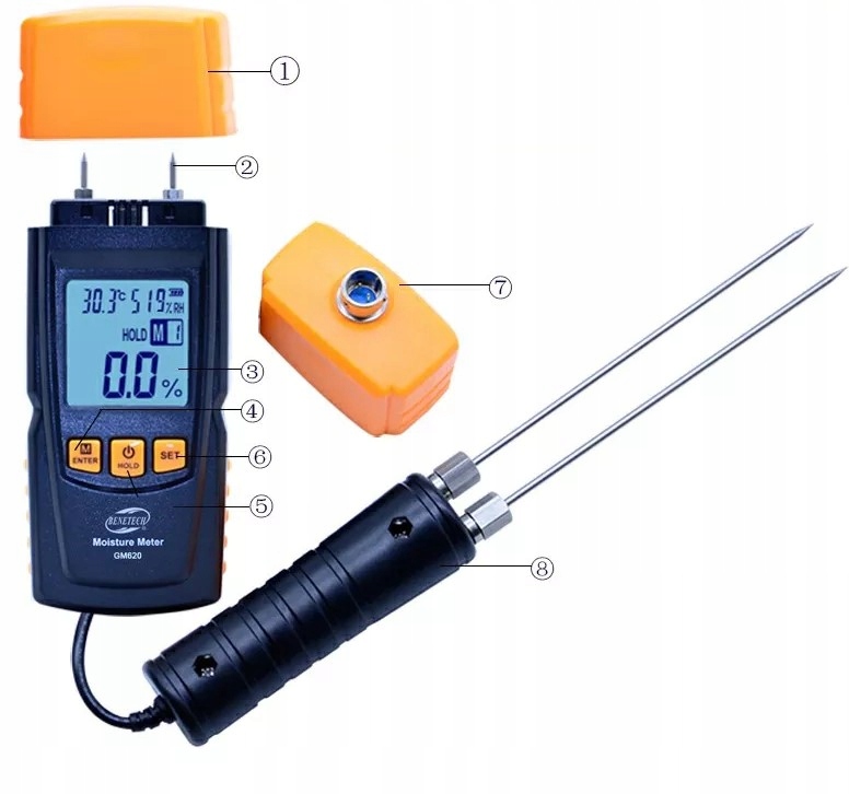 WILGOTNOŚCIOMIERZ MIERNIK WILGOTNOŚCI DO DREWNA TROCIN PELETU DRZEWNEGO CE Szerokość 55 mm