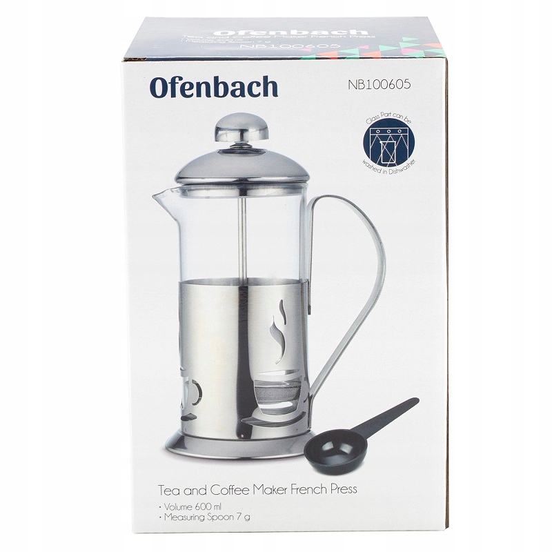 ZAPARZACZ SZKLANY DZBANEK do kawy herbaty ziół stalowy 600ml OFENBACH Pojemność 600 ml