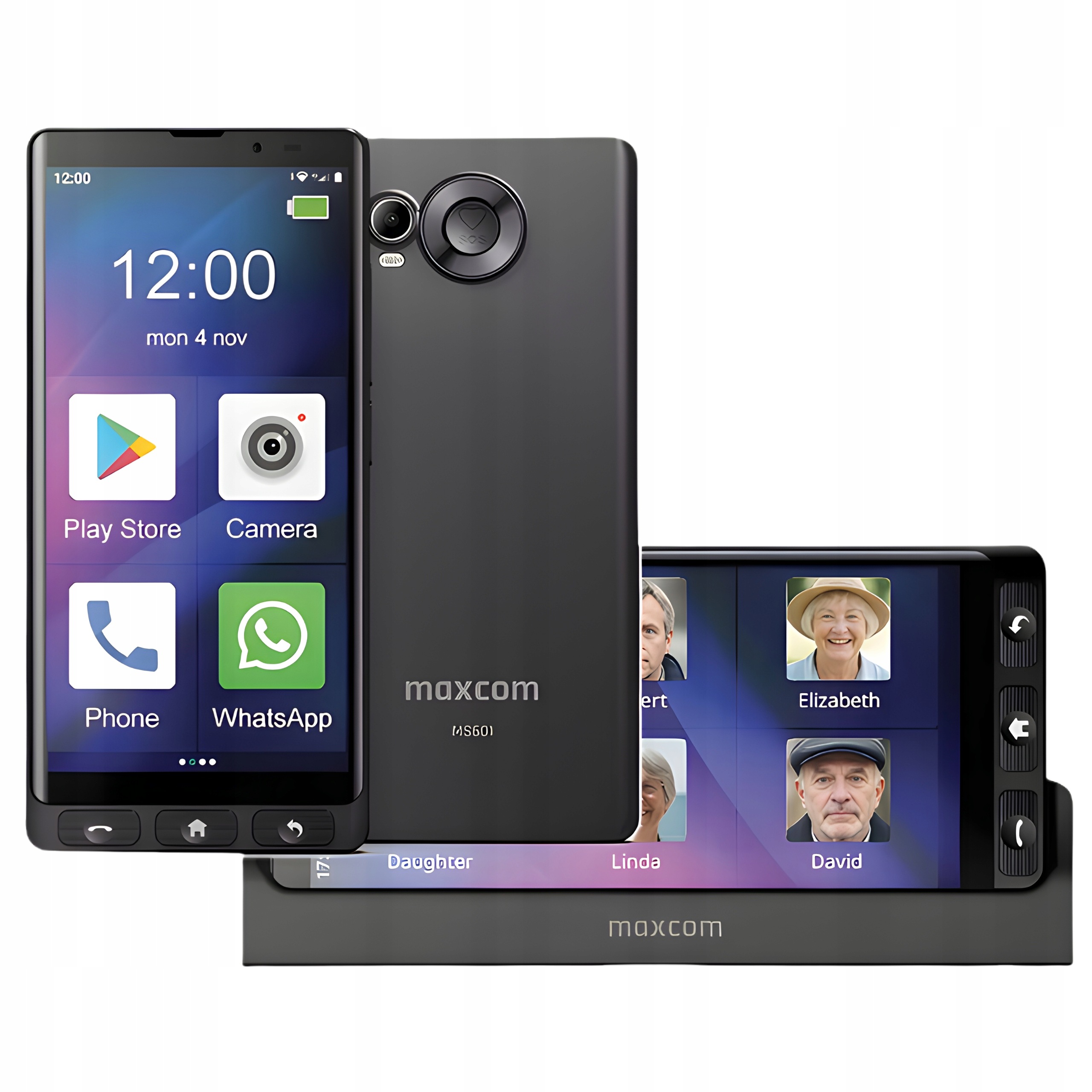 Smartfon dla Seniora Maxcom Smart MS601 4G dedykowane etui,podstawka