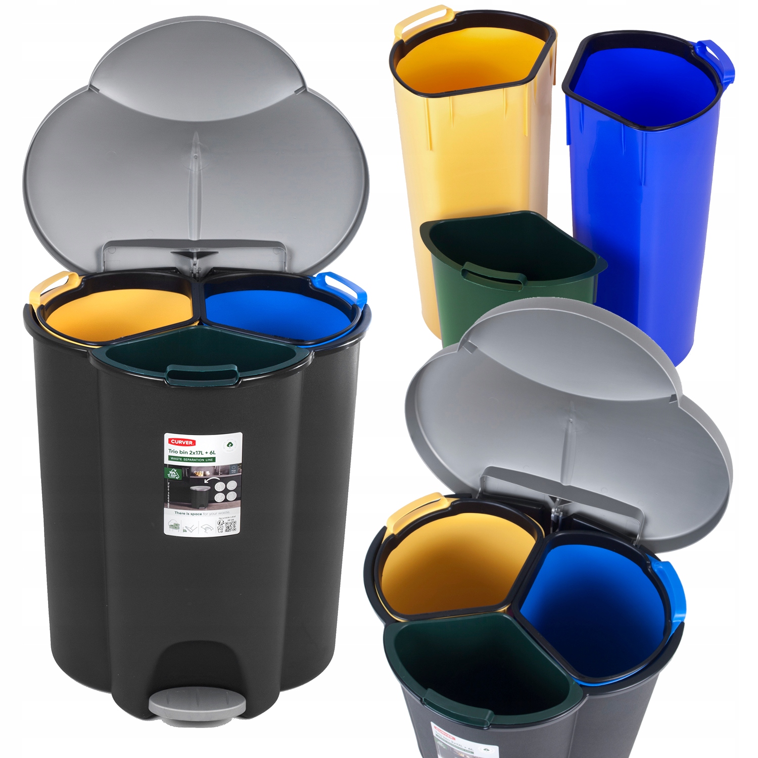 

Kosz Do Segregacji Śmieci Curver 3 Pojemniki 40L
