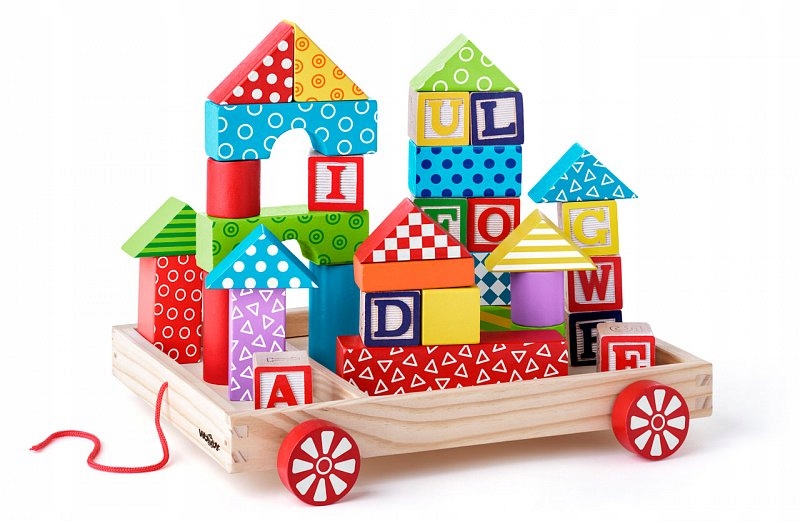 

Montessori Wózek z kolorowymi klockami dla dzieci