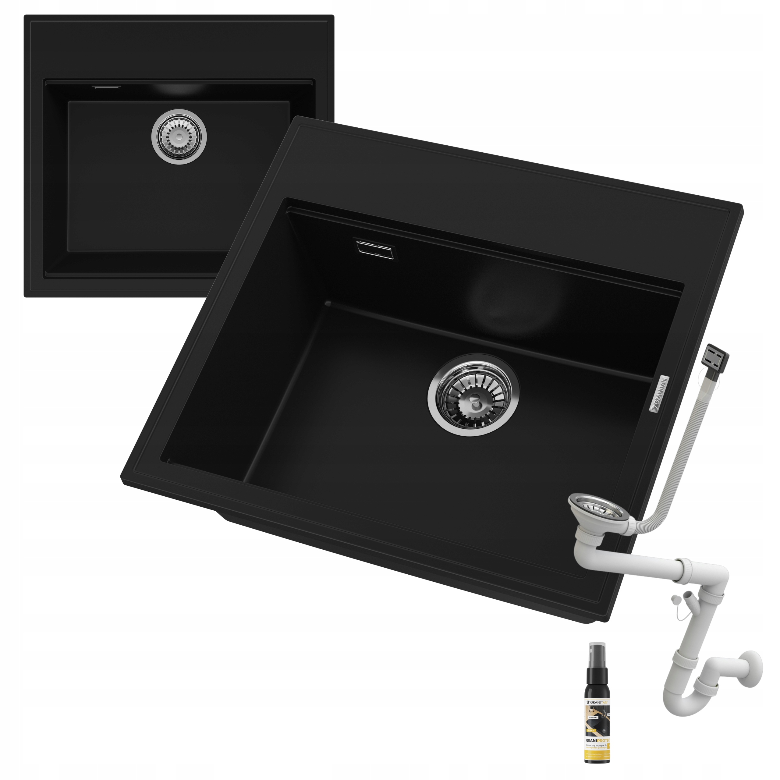 Granitový drez Verno jednokomorový, kuchynský, 5 farieb, Syfon