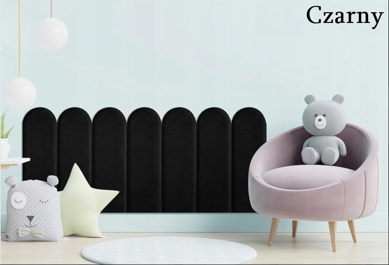 Panel tapicerowany dla dzieci PŁOTEK zaokrąglony 60x20 cm CZARNY KKP