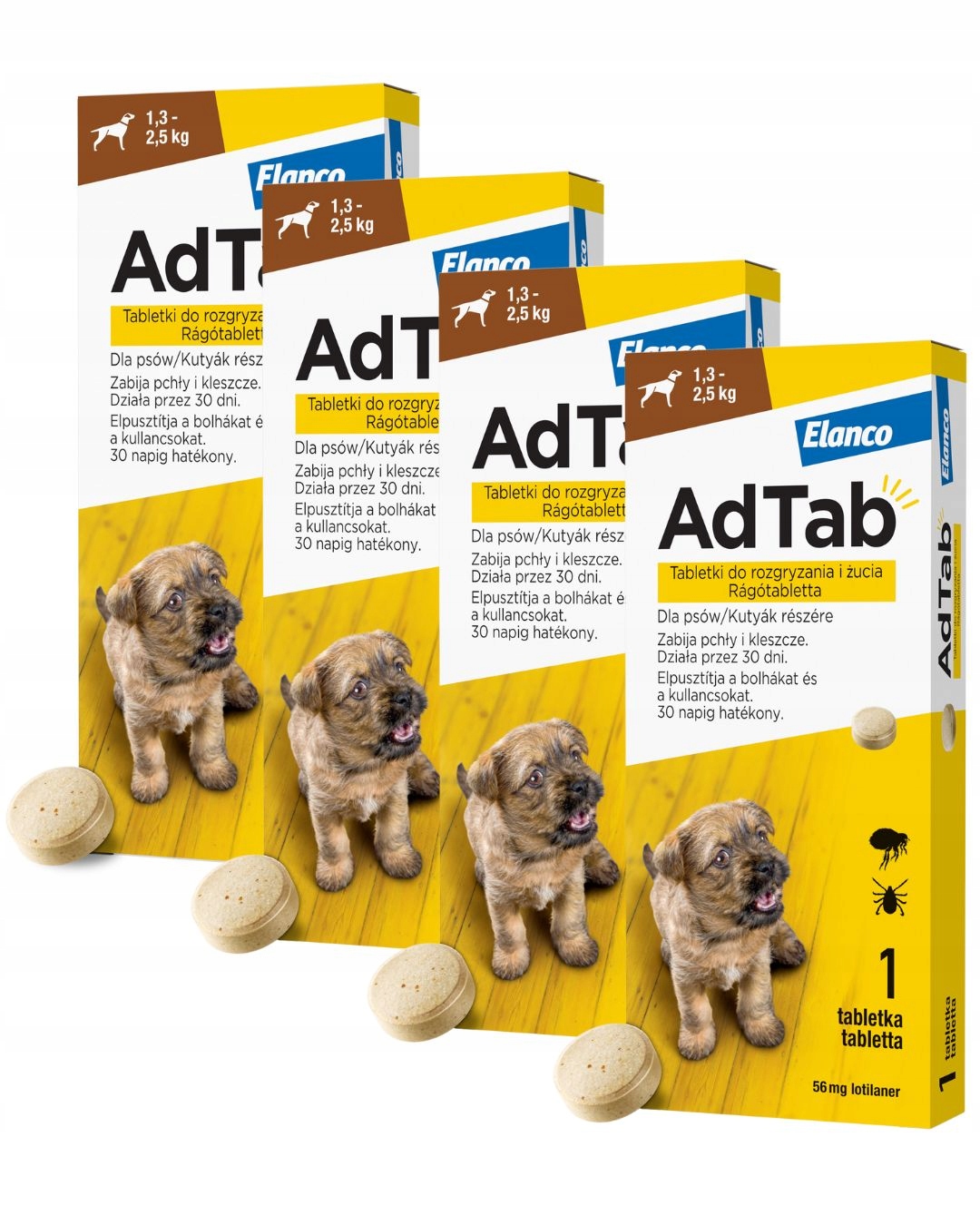 Adtab Dog Tabletka na pchły i kleszcze dla psa 1,3-2,5 kg 4x1 tabletka