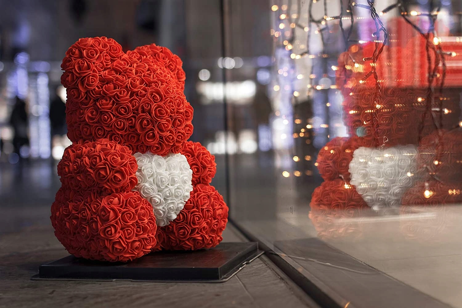 MIŚ z RÓŻ DUŻY Z PŁATKÓW RÓŻ PREZENT DZIEŃ KOBIET ROSE BEAR RÓŻ Wysokość 40 cm