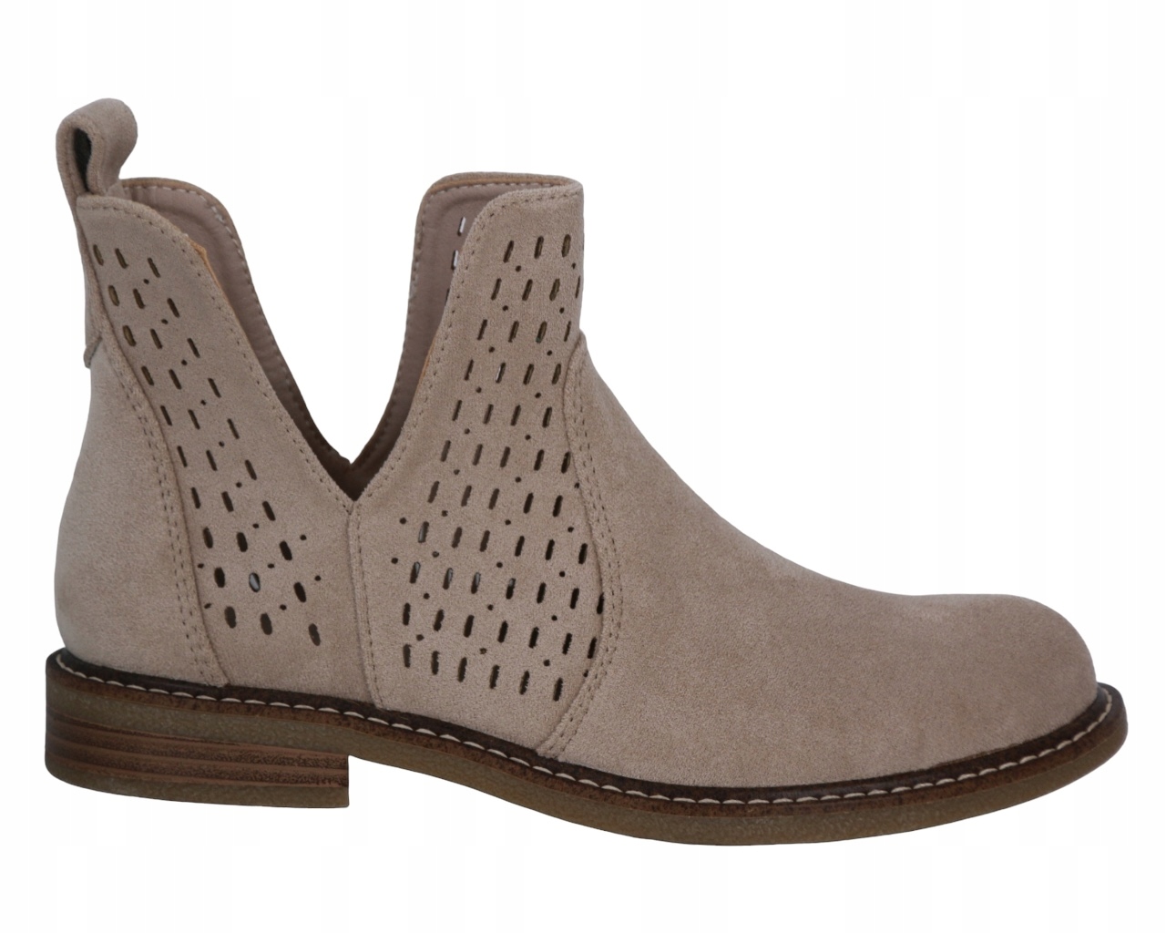 Kotníkové Boty Béžové Na Podpatku 2,5 cm Jarní Ažurové Semišové S Výřezem 38