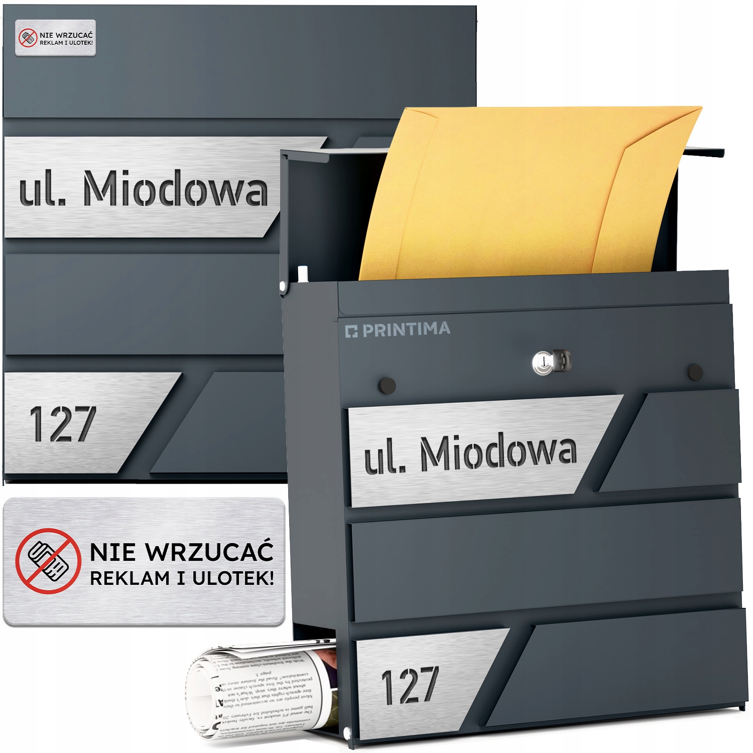 Velká Poštovní Schránka s číslem domu Antracit Vyřezané číslo domu