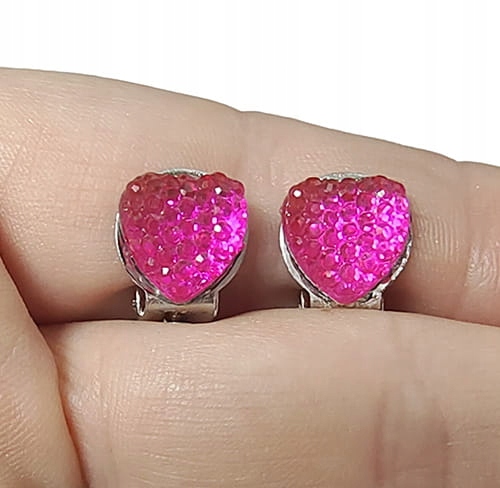 

Klipsy kropelki rosy serduszka hand made fuksja