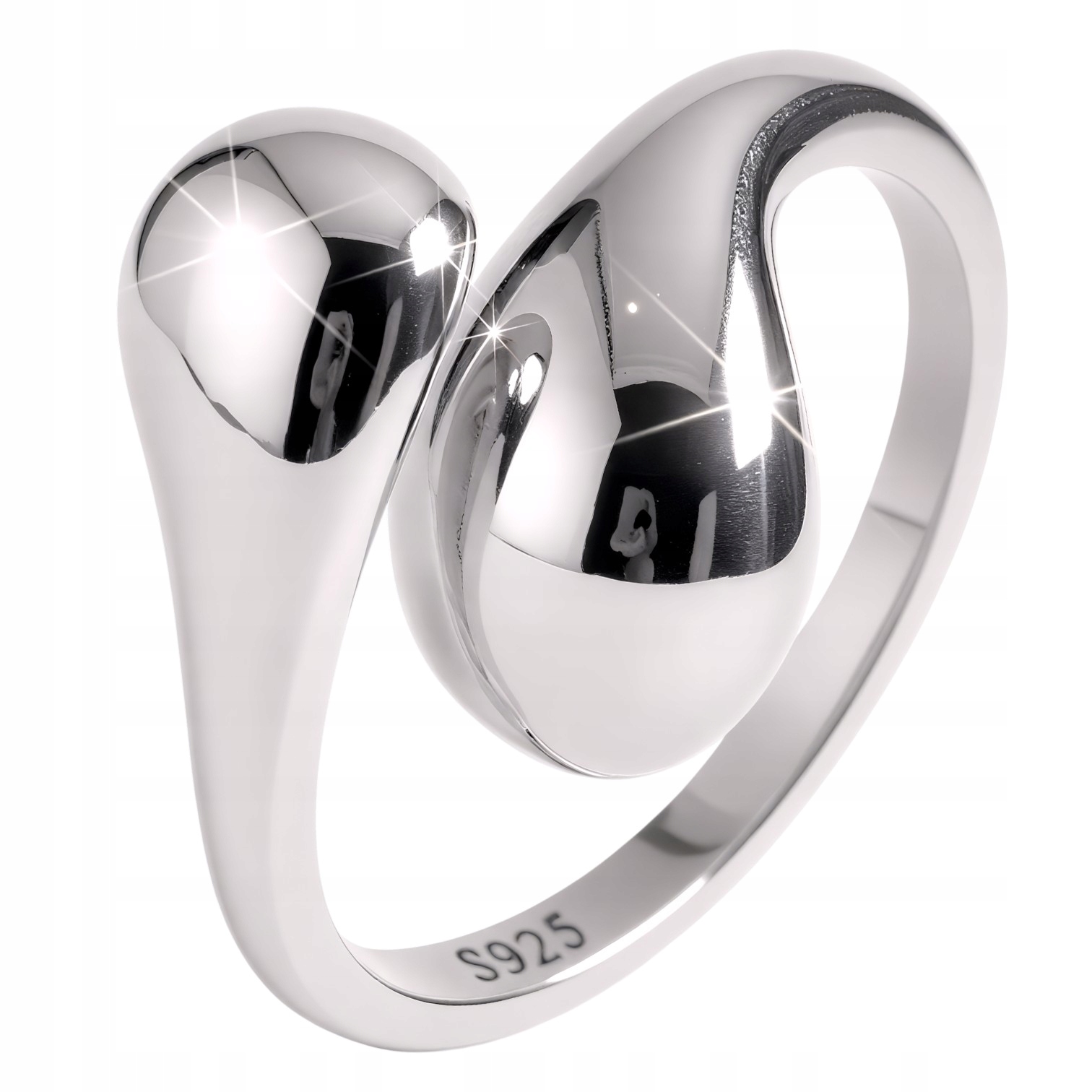 Pierścionek Krople Wody srebro 925 wysoki połysk regulowany łezki