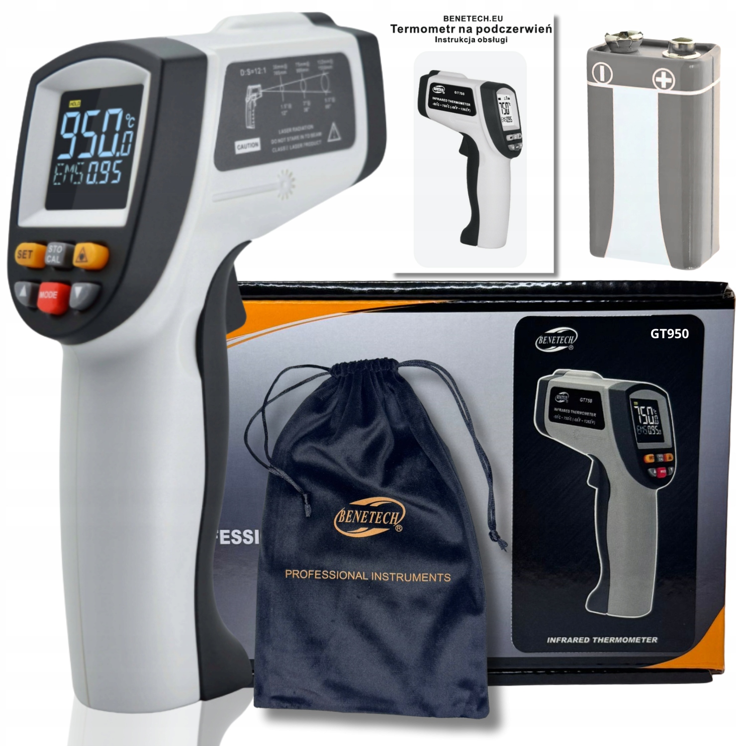 Pyrometr Laserový Bezdotykový Infračervený Teploměr S Emisivitou -50 +950°