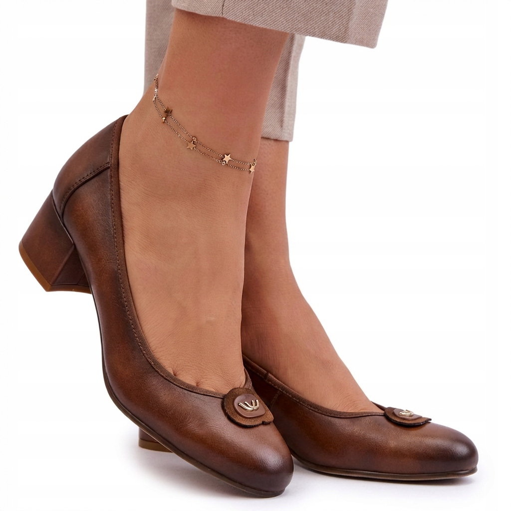 Czółenka Półbuty Damskie Potocki 12788 Brązowe Buty Na Obcasie Eko Skóra 37