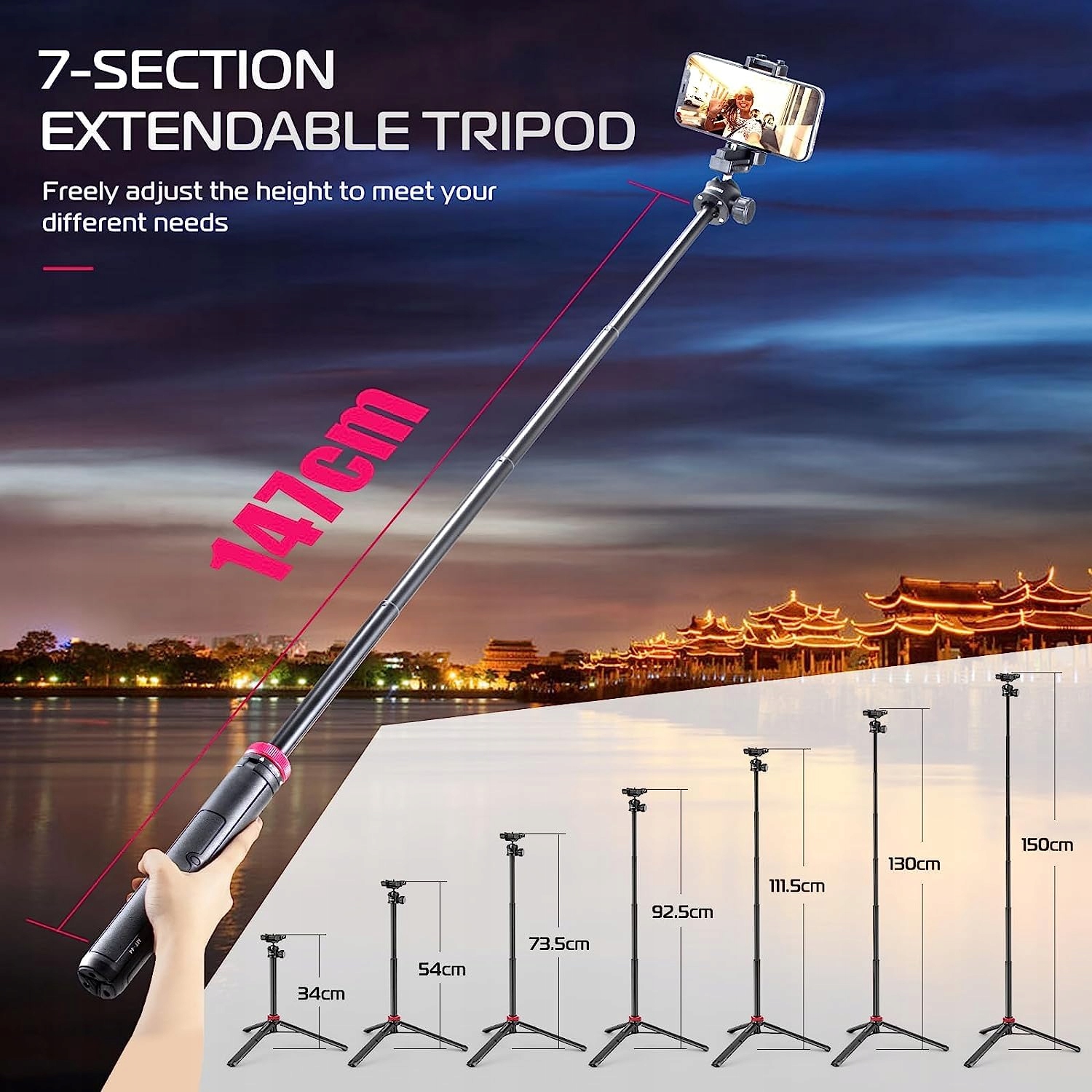 ULANZI MT-44 147cm Selfie Stick & Tripod for Cameras & Phones — miniatura 4