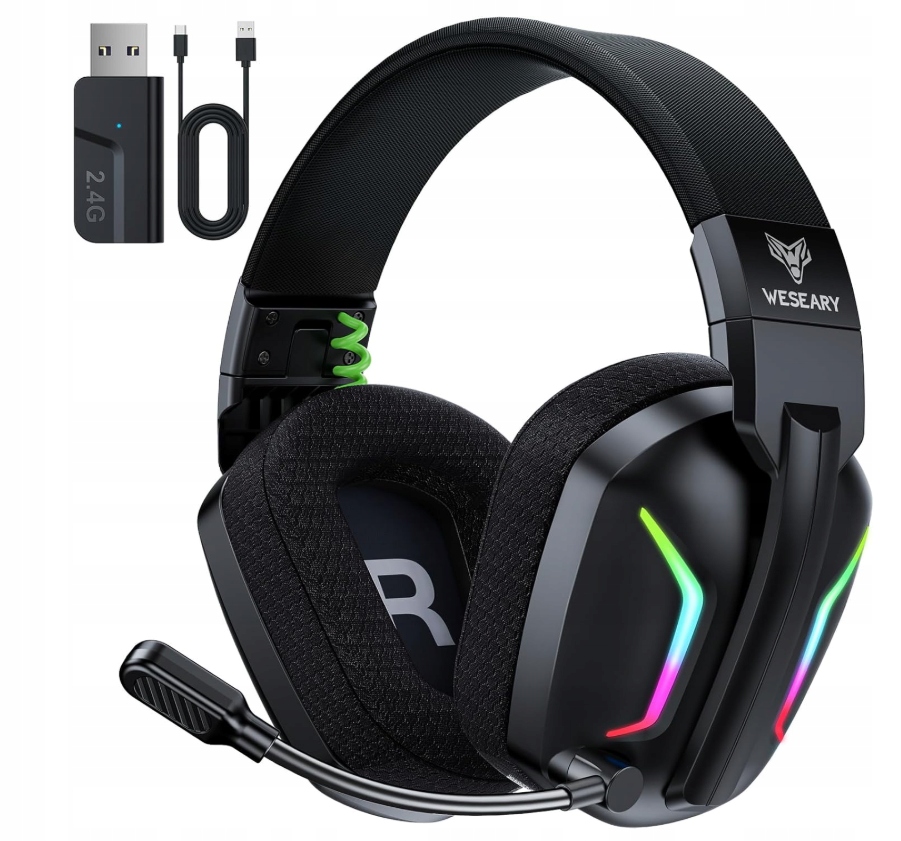 Słuchawki gamingowe bezprzewodowe 2.4G Weseary WG1 z dźwiękiem 3D Czarne
