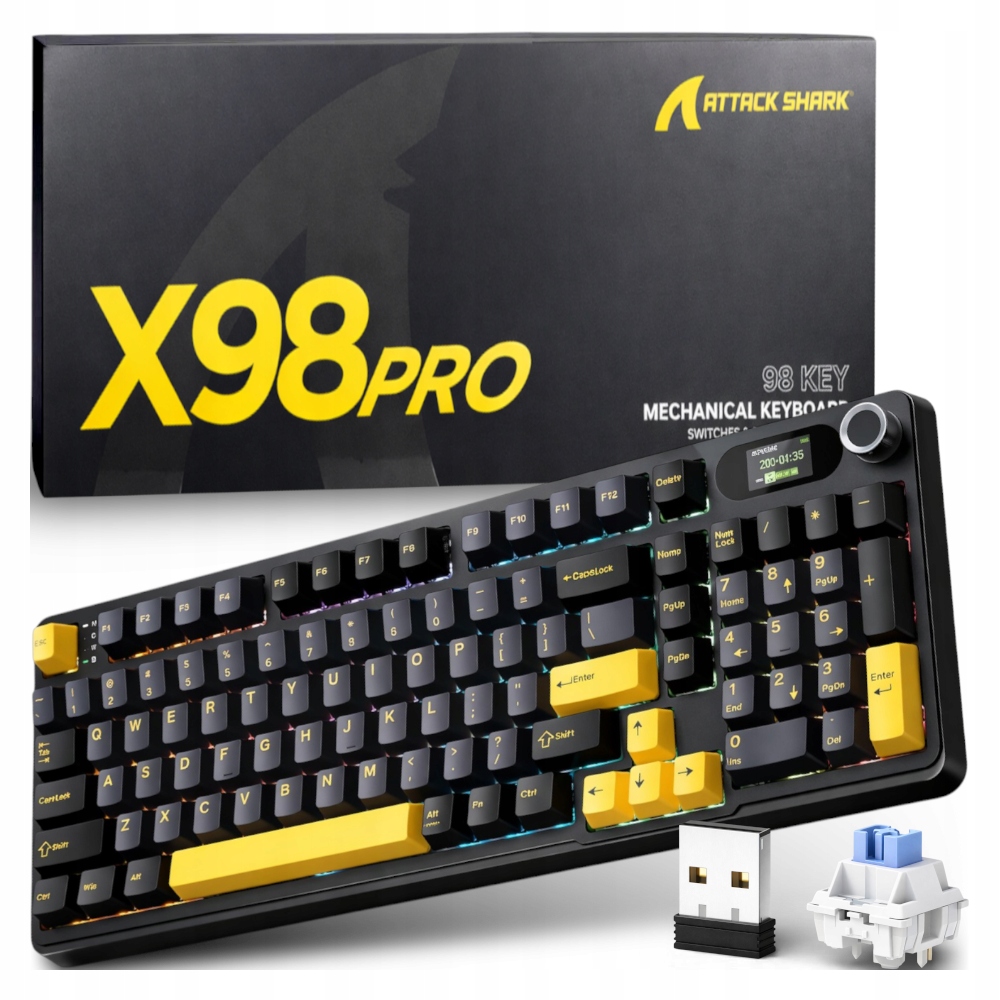 Bezprzewodowa klawiatura mechaniczna Attack Shark X98 Pro Hot Swap 2.4G Rgb