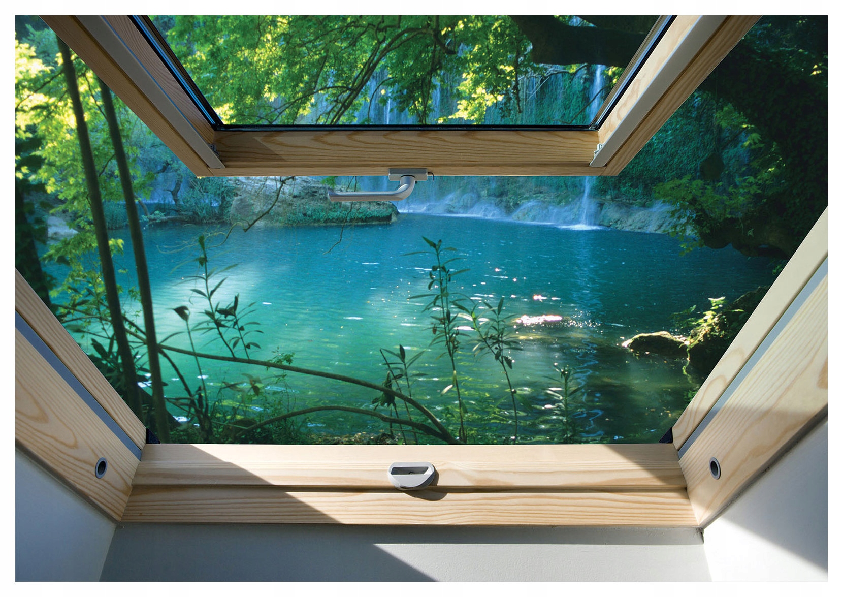 Fototapeta vlies Vodopád z 3D okna Príroda Zelená Relax 400x280 lepidlo