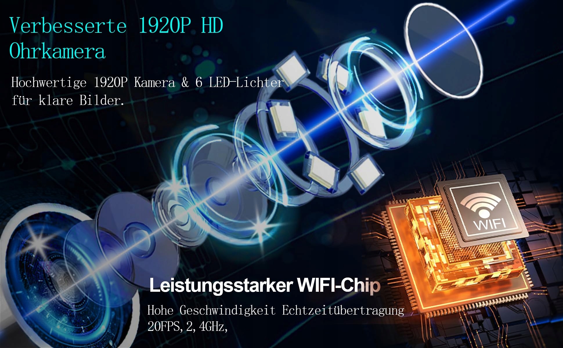 LEBEXY Kamera Do Czyszczenia Uszu 1920P Wifi Z 6 LED Android iOS Harmony OS — miniatura 3