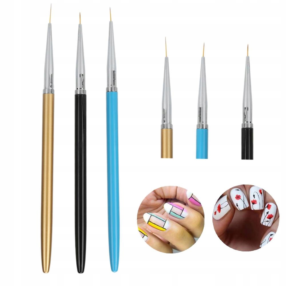 ZESTAW PĘDZELKÓW DO ZDOBIEŃ PAZNOKCI STRIP 3SZT