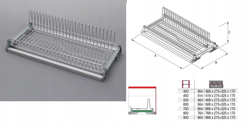 OCIEKARKA OCIEKACZ JEDNOPOZIOMOWY CHROM 90 REJS Szerokość produktu 90 cm
