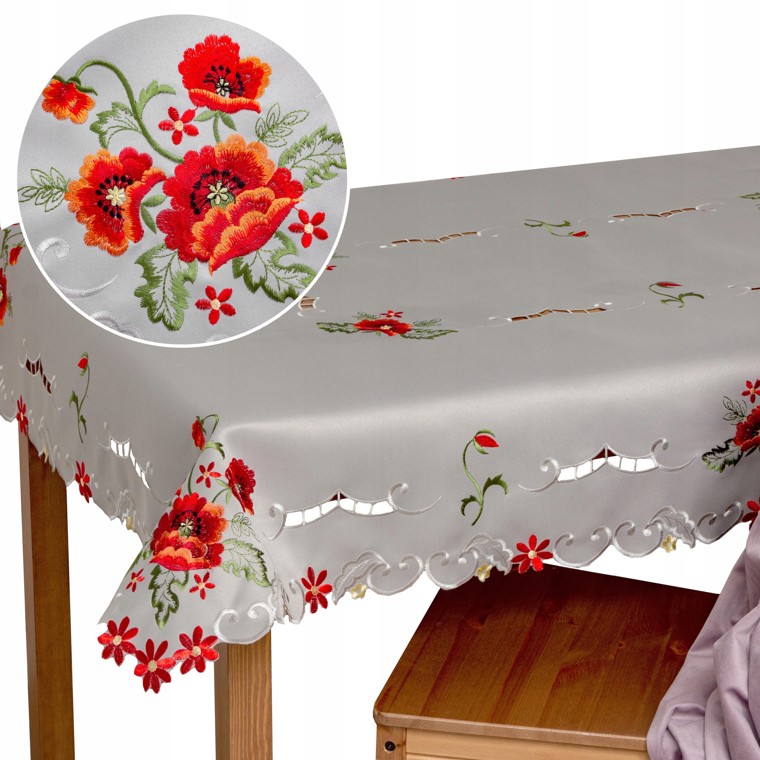 

Obrus na stół Haftowany Czerwone Maki 110x160 Boho