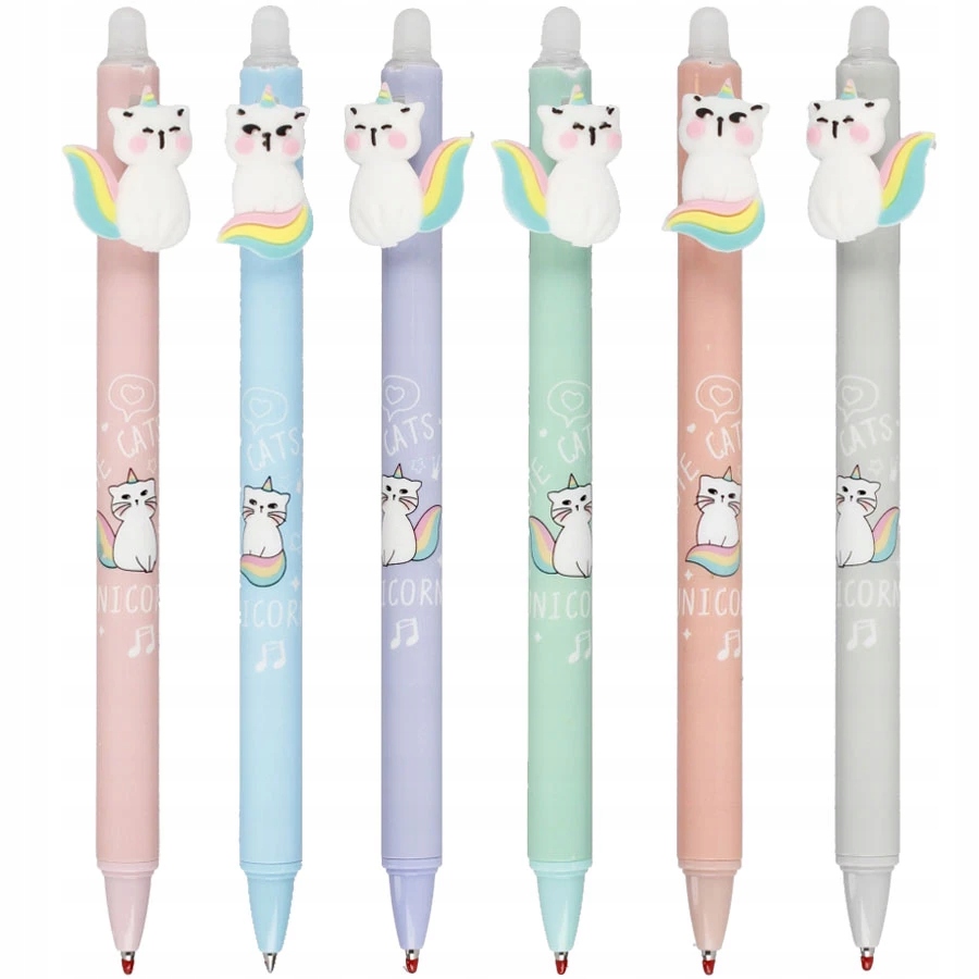 ZESTAW 6x DŁUGOPIS NIEBIESKI ŚCIERALNY KOTKI