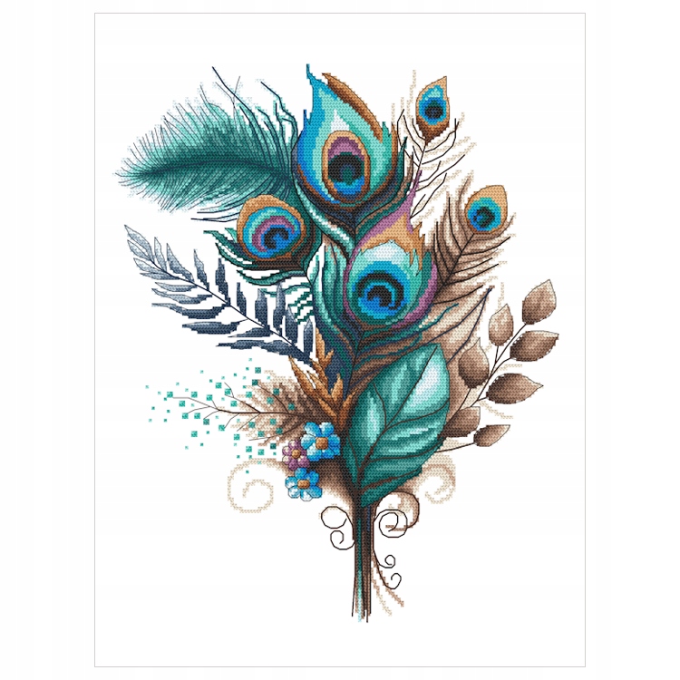 Křížková výšivka Vyšívací sada Kytice z peří