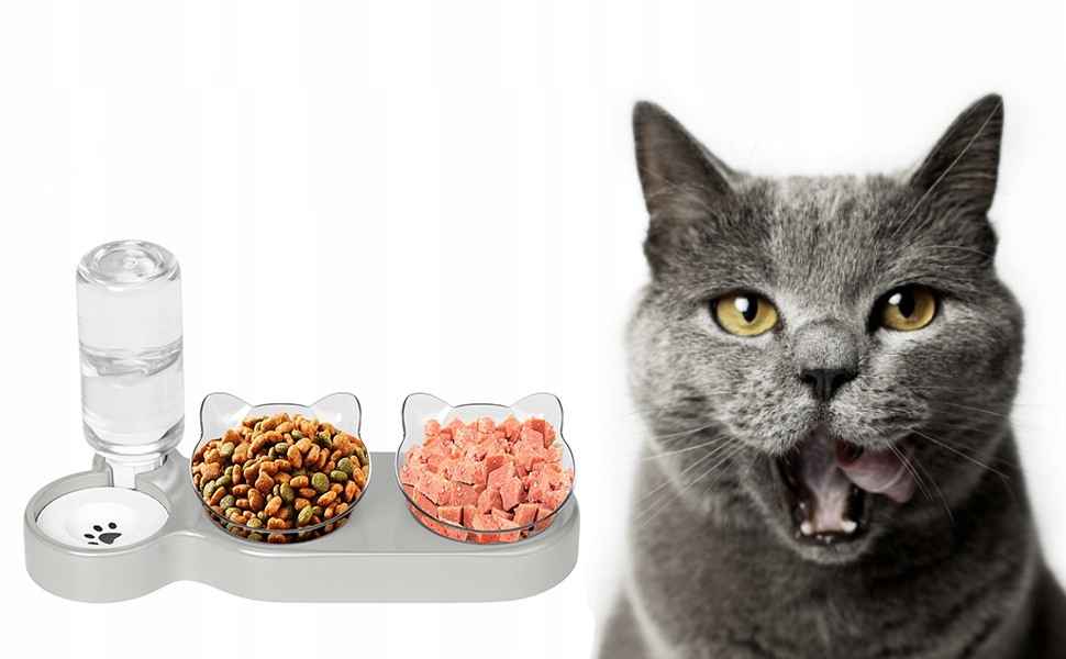 sada 3 kusů misek pro kočky s možností naklonění o 15° misky, napáječka