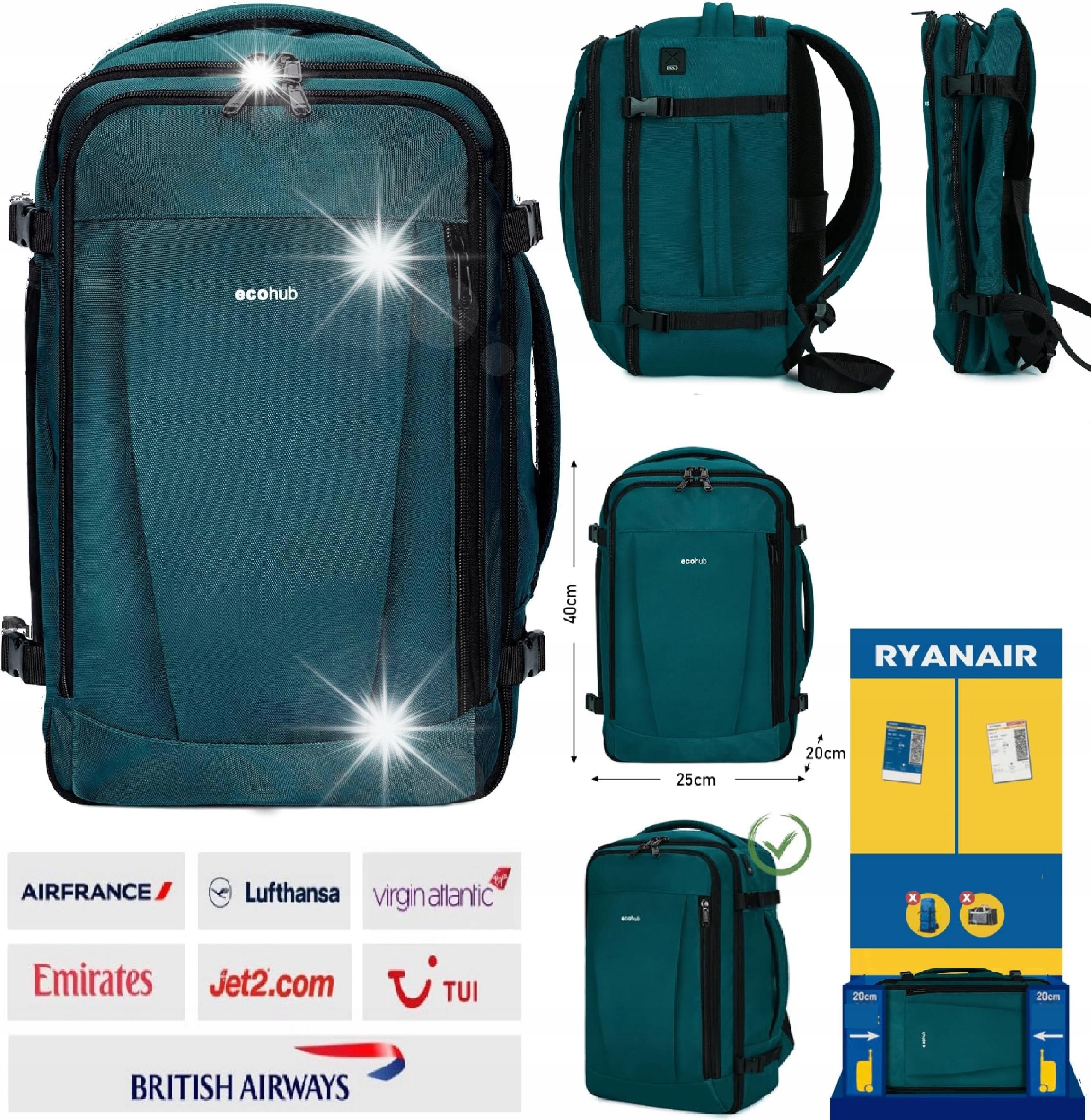 Batoh Ryanair Kabinová Taška 40x20x25cm 20L Do Letadla Usb Port