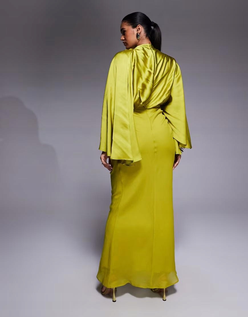 Asos Design saténová zelená maxi šaty B23 Xxs
