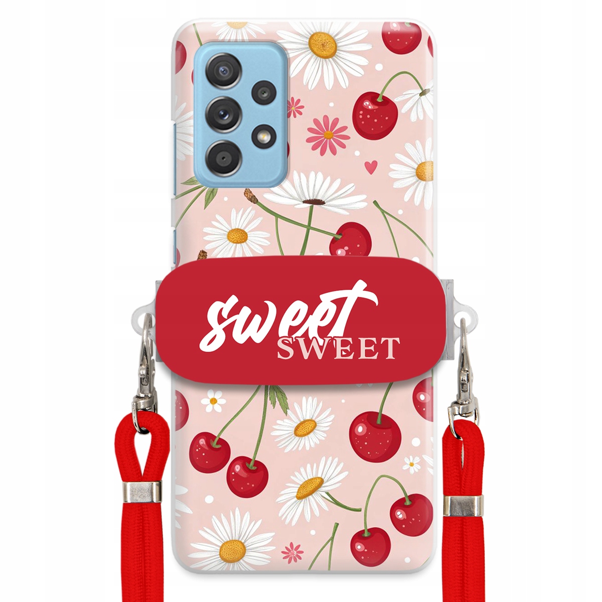 Pouzdro pro Samsung A33 5G Červené vodítko držák Crossbody Sweet Višňový Květ