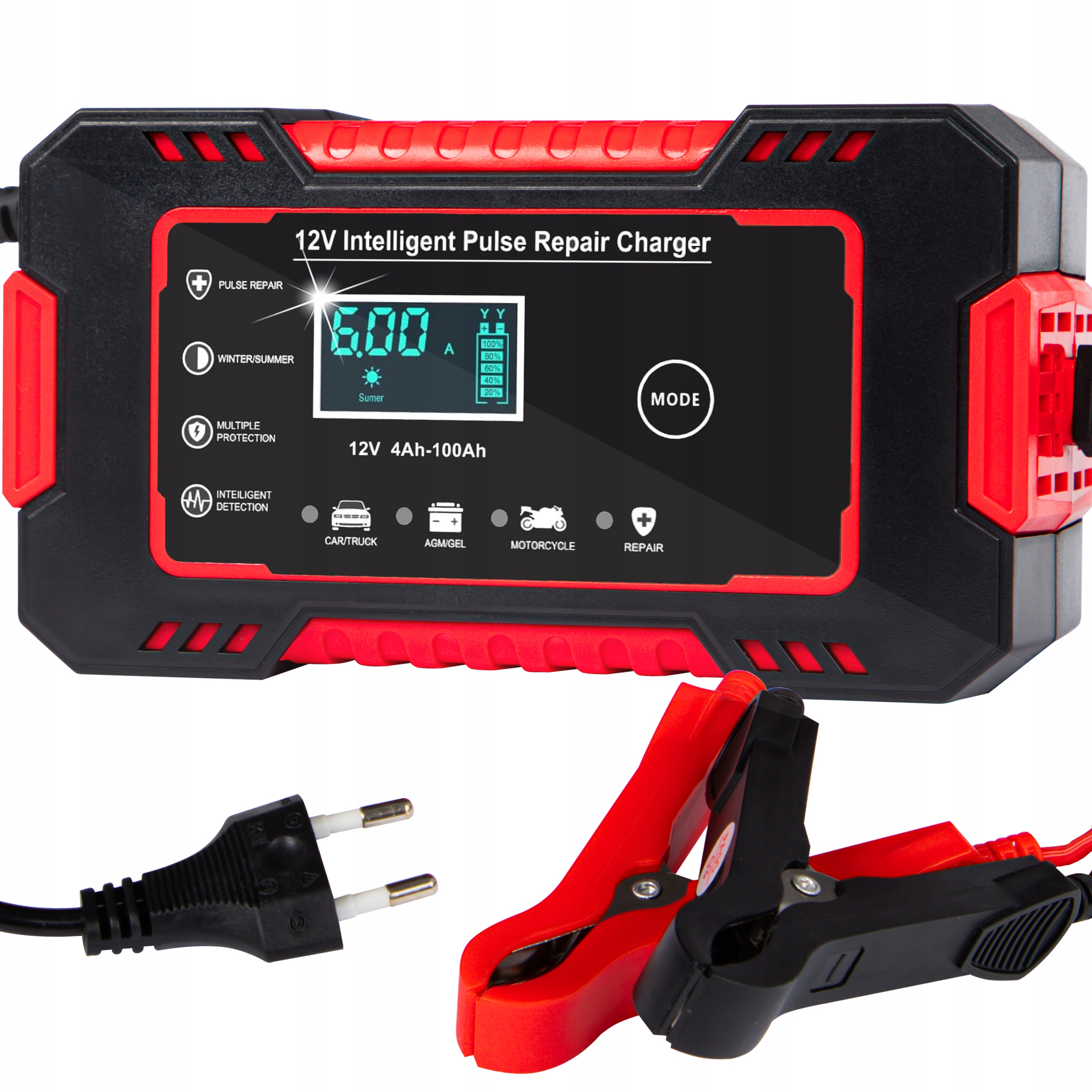 AUTOMATYCZNY INTELIGENTNY PROSTOWNIK ŁADOWARKA AKUMULATORA LCD 12V 6A