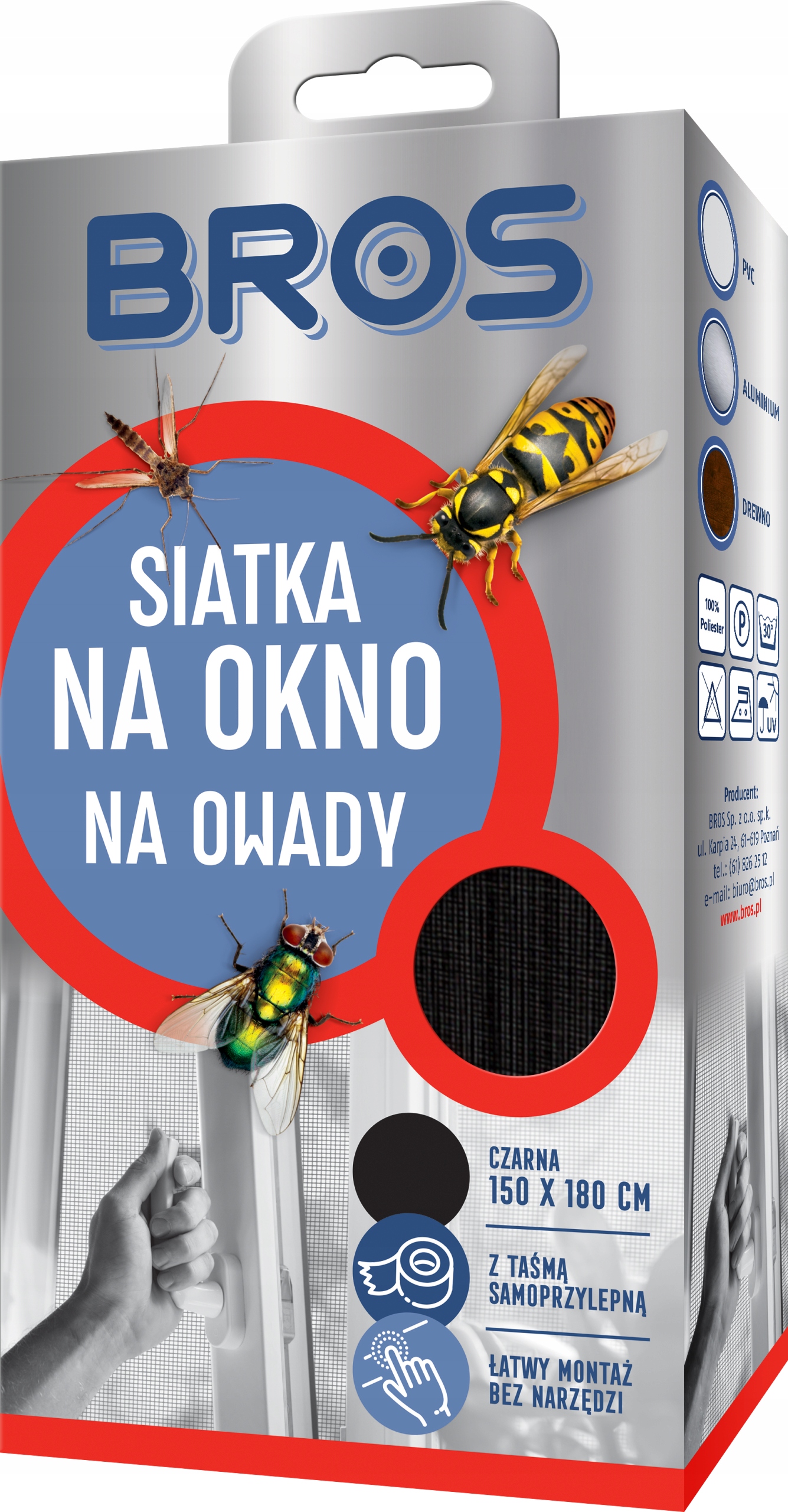 

Moskitiera Siatka do okna 150 x 180 cm czarna Bros