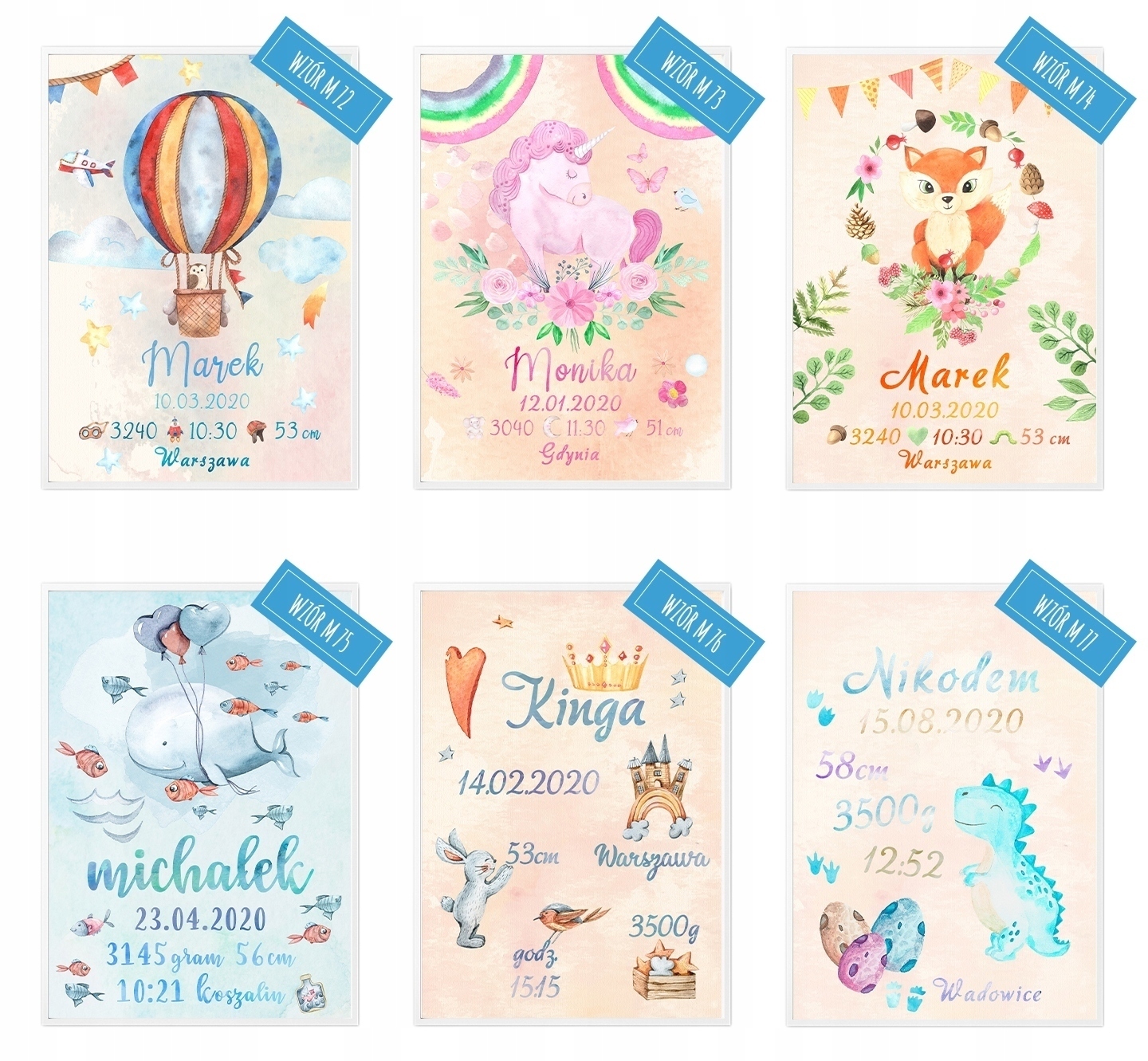 METRYCZKA, NARODZINY, CHRZEST A4 - BIAŁA RAMKA Płeć chłopcy