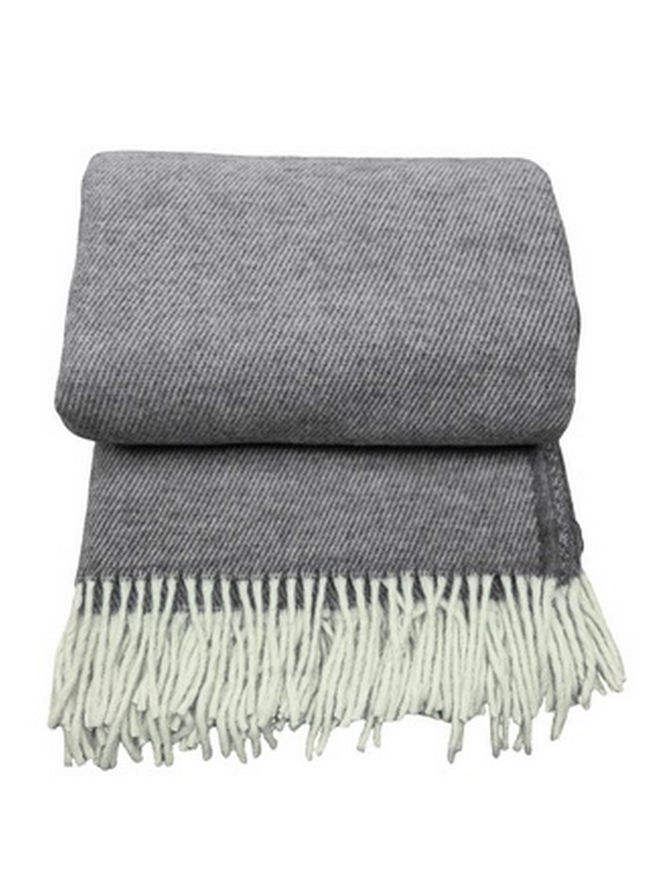 Vlněná deka s třásněmi 160x200 diagonální, tmavě šedá