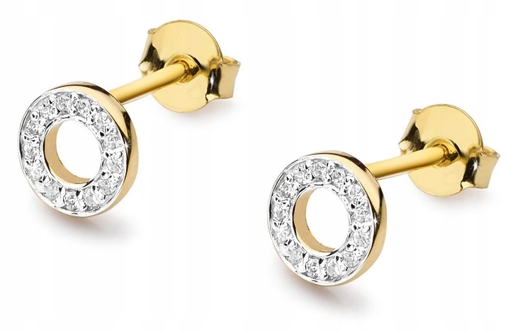 Złote Kolczyki Z Diamentami 0,13ct Próba 585 Wytworne Kółeczka Luksusowe