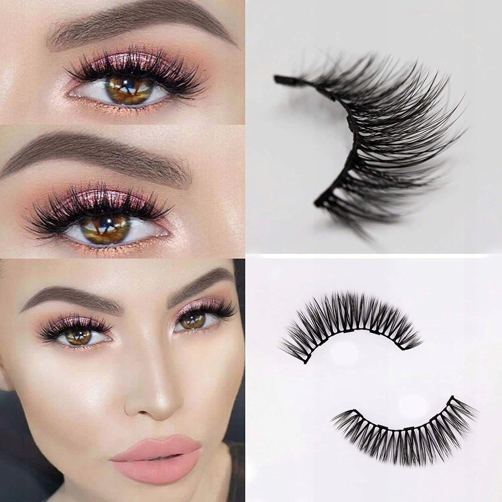 3x RZĘSY MAGNETYCZNE DŁUGIE + PĘSETA + EYELINER MAKIJAŻ ZDEJMOWANE SZTUCZNE Typ syntetyczne
