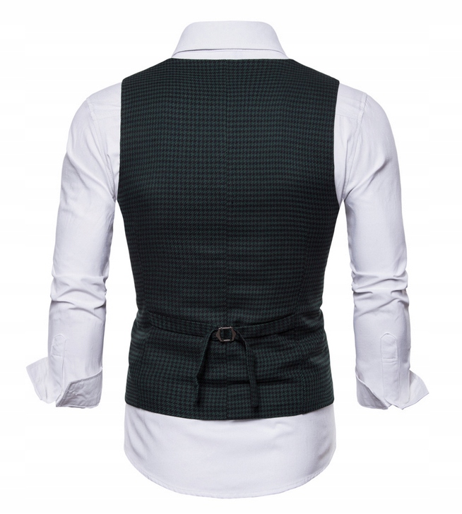 Męska kamizelka garniturowa w drobną kratę Dekolt serek/dekolt V