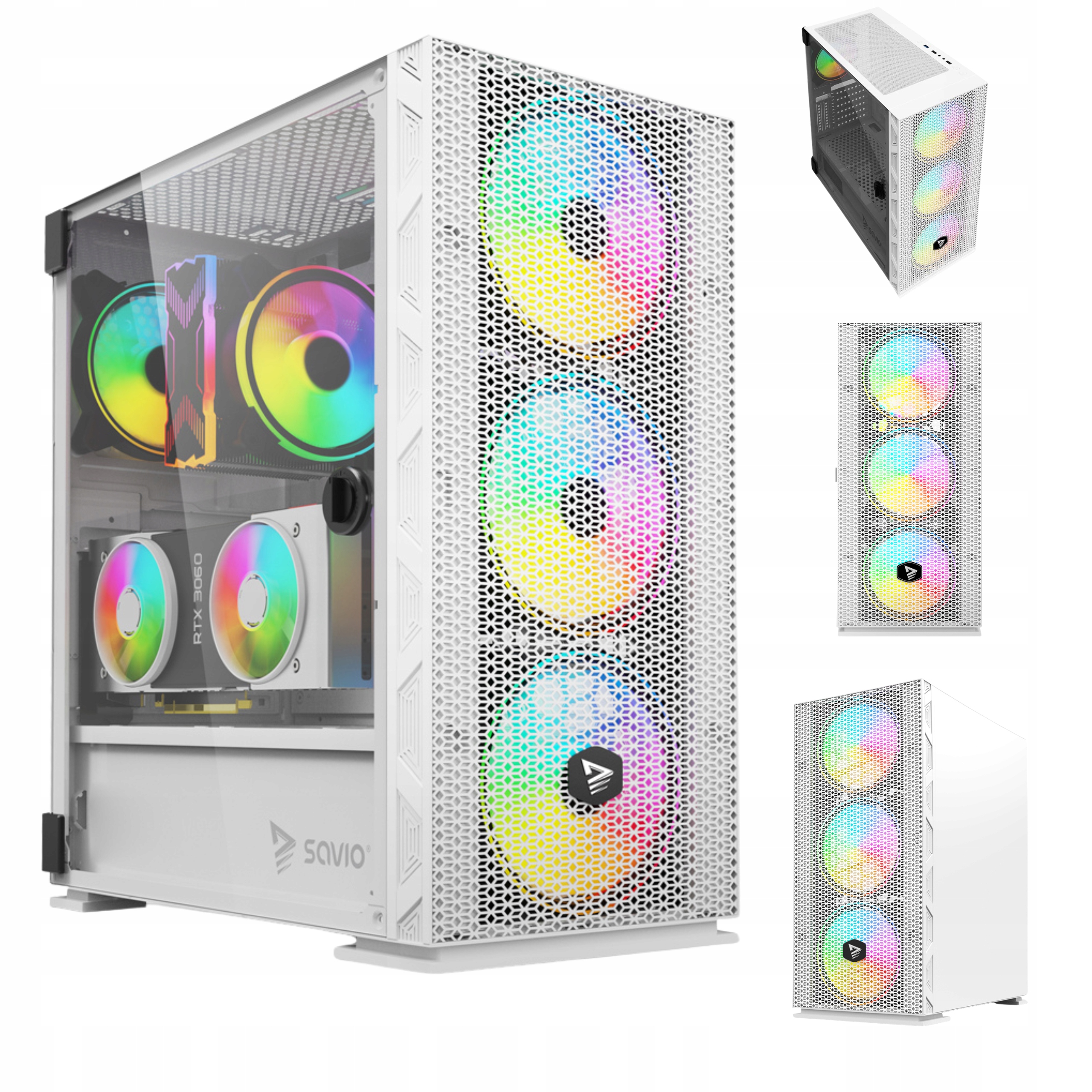 Počítačová Skříň pro počítač Atx Midi Tower Savio Raptor White X1 Argb Fan 4x120 mm