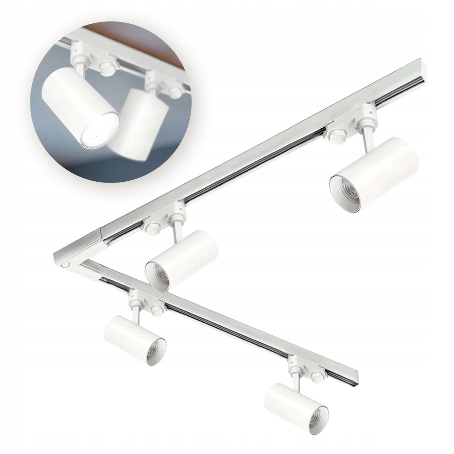 3-fázová kolejnicová sada 1m+1m, L pravá, 4x lampa, 2x krytka Bílá