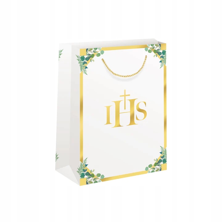 Torebka na prezent komunijny IHS Eukaliptus mała Okazje komunia