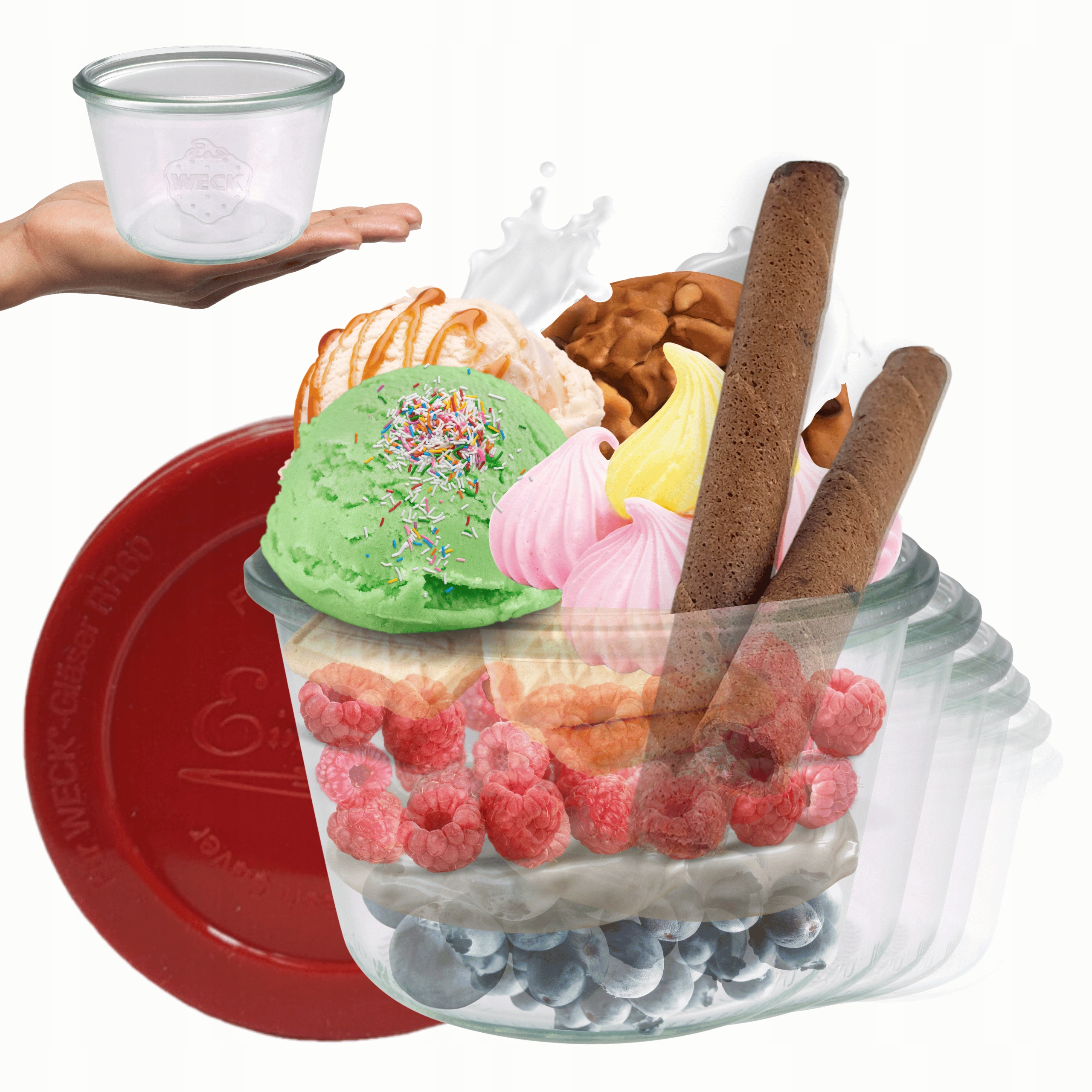 Poháre Weck 370 ml, výrobky Mold, žiaruvzdorné, silikónové, veká 12ks, Trvanlivé