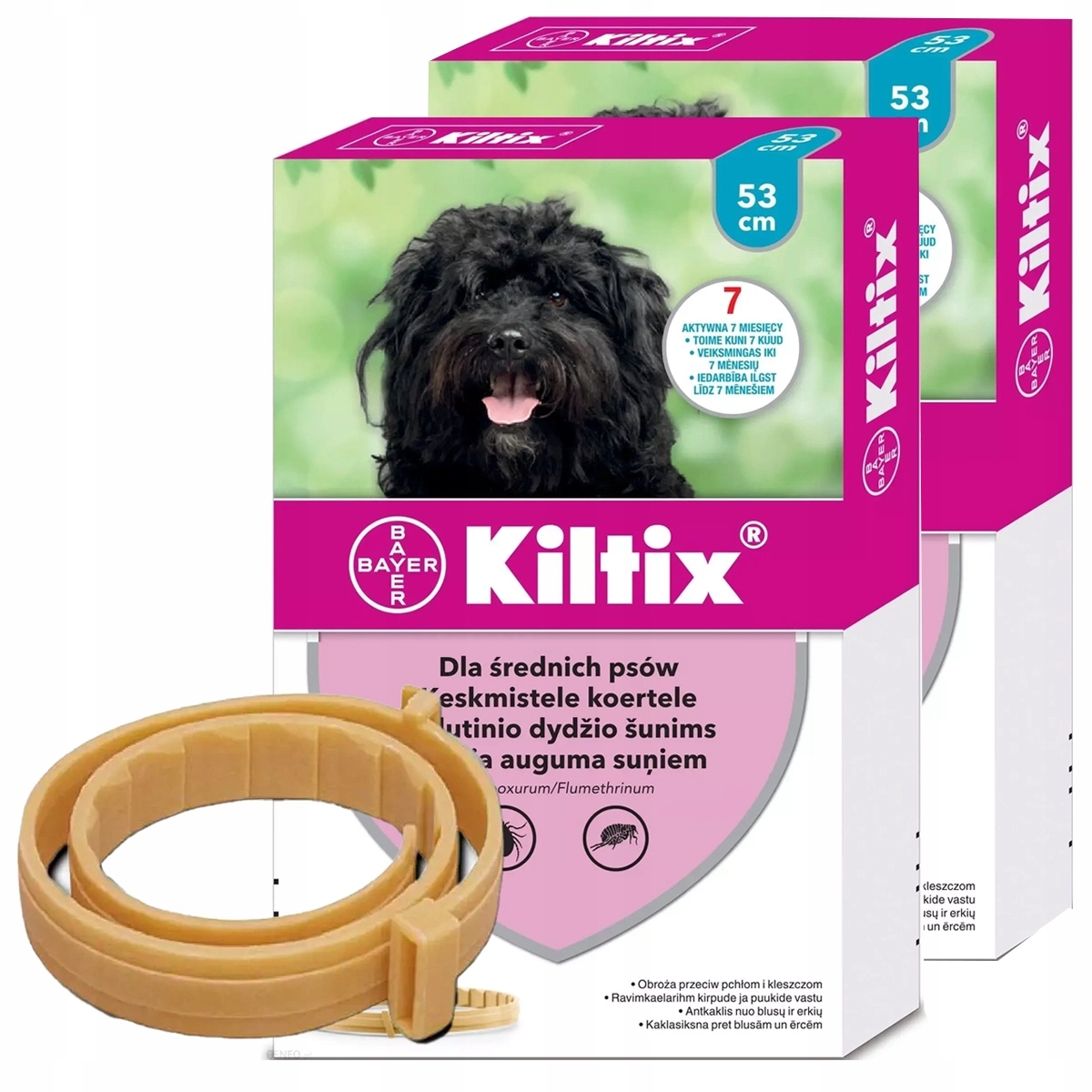 2 x Obroża dla średniego Psa na Pchły Kleszcze Kiltix 53 cm na 420 dni