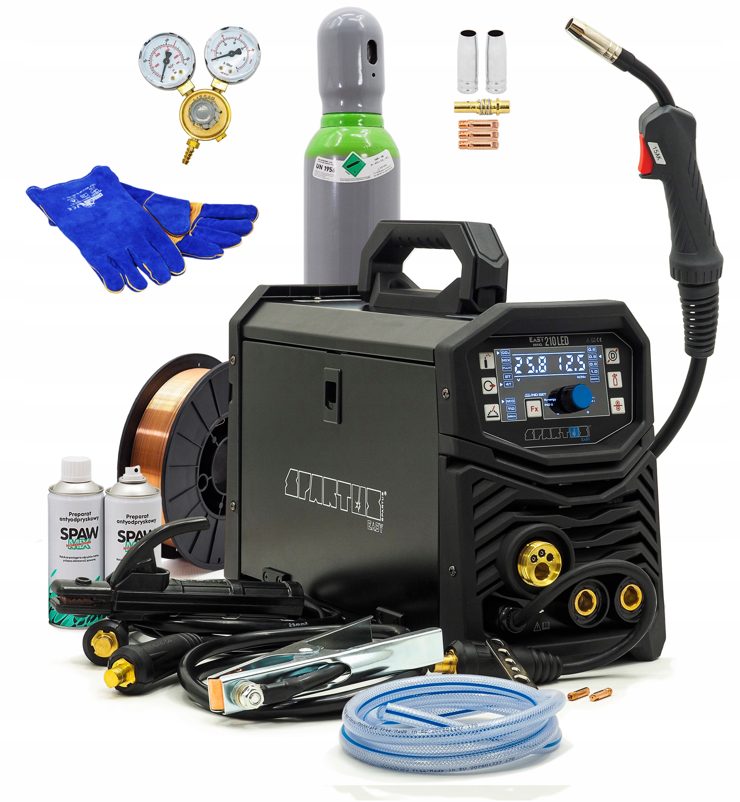 Set Spartus Svařovací stroj EasyMIG 210 Led 200A Mig Migomat Drát Reduktor