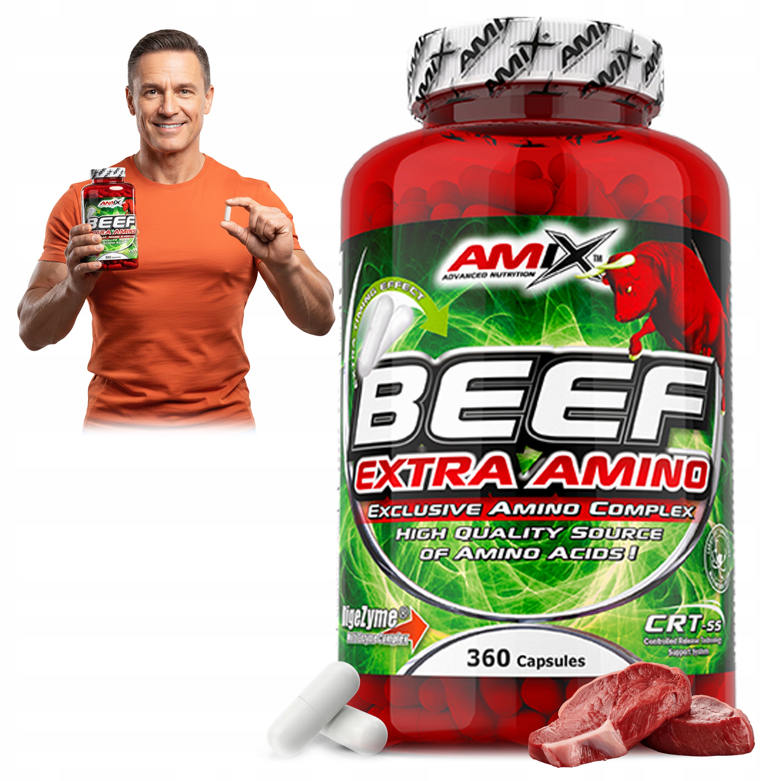 Aminokyseliny Hovězí Protein Beef v kapslích Amix Amino bez laktózy a lepku