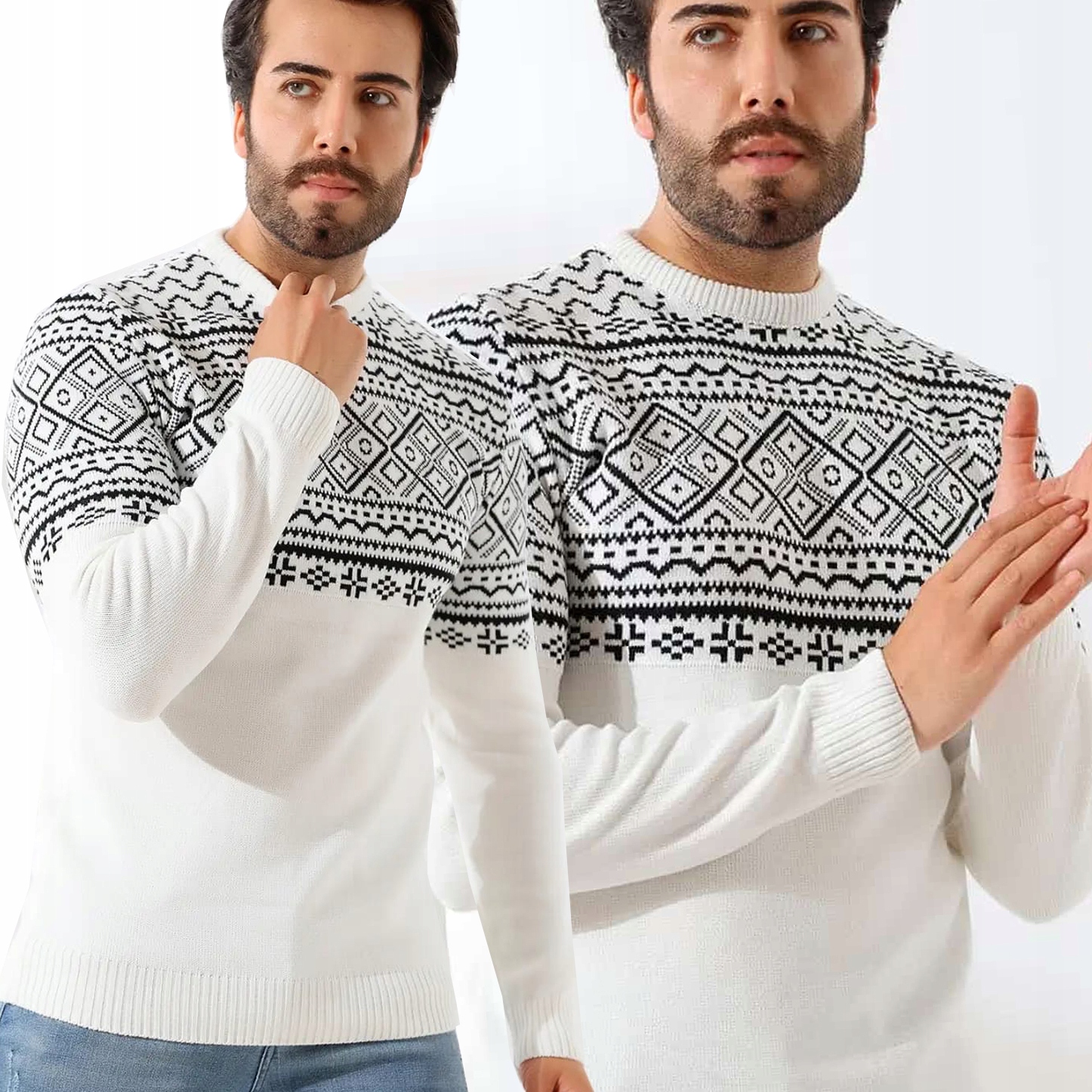 Pánský svetr Klasický Vlna Teplý Norský vzor Pružný
