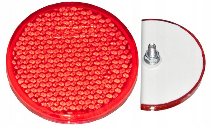 ODBLASK OKRĄGŁY CZERWONY PRZYKRĘCANY ŚR. 62 MM